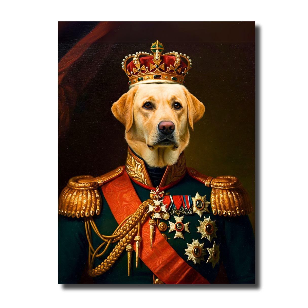 Custom Royal Dog Portrait – Personalized Oil Painting Style Canvas Print | Pet Dressed in Regal Uniform