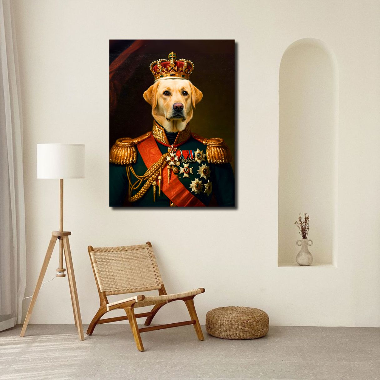 Custom Royal Dog Portrait – Personalized Oil Painting Style Canvas Print | Pet Dressed in Regal Uniform