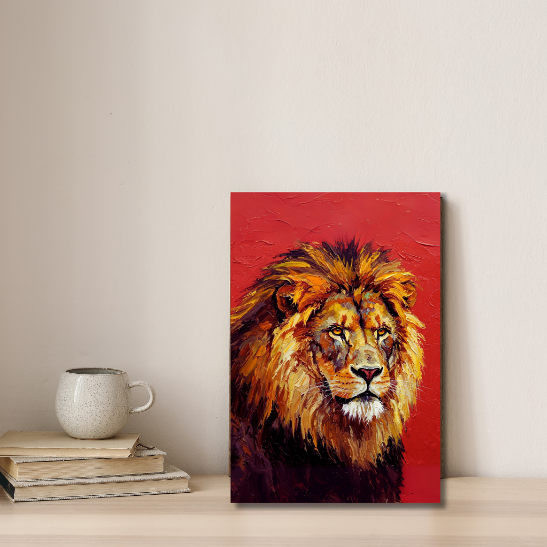 Crimson Majesty: Lion Portrait Canvas Art