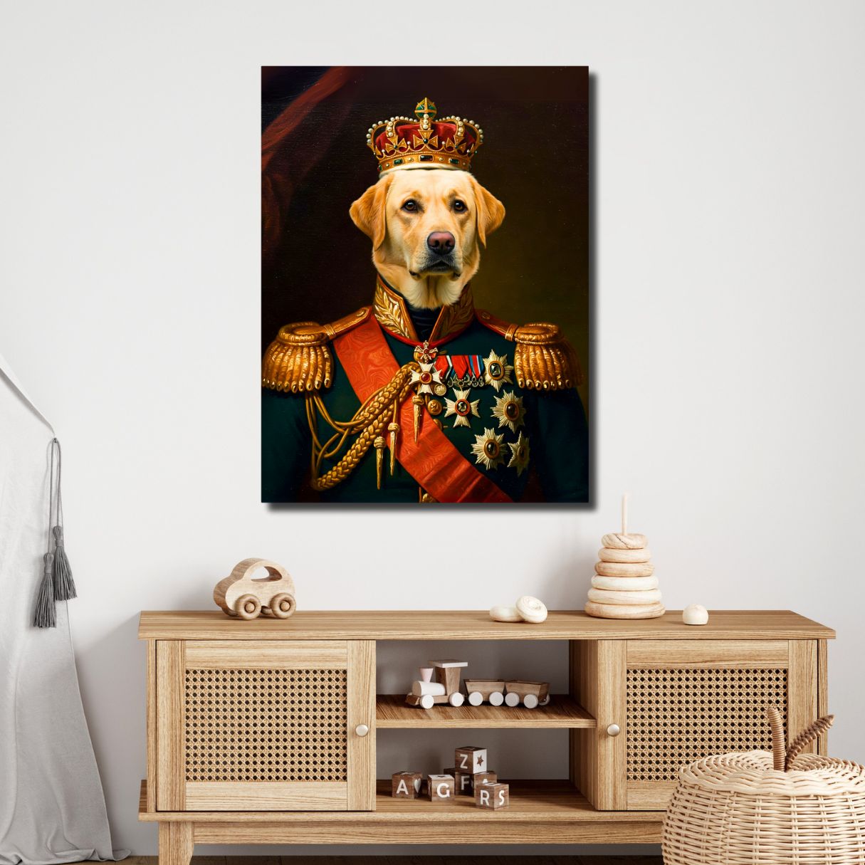 Custom Royal Dog Portrait – Personalized Oil Painting Style Canvas Print | Pet Dressed in Regal Uniform