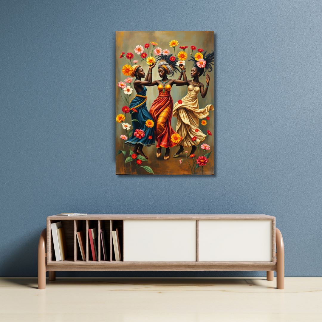 Floral Rhythms: African Women Canvas Art