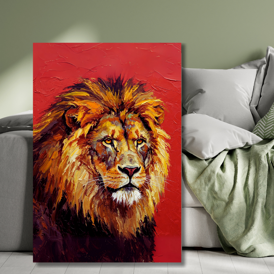 Crimson Majesty: Lion Portrait Canvas Art