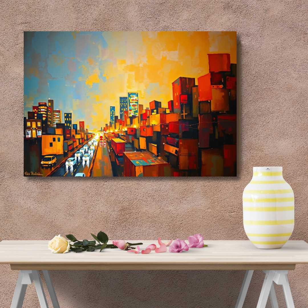Urban Cargo: Abstract Cityscape Canvas Art - Rich Textures