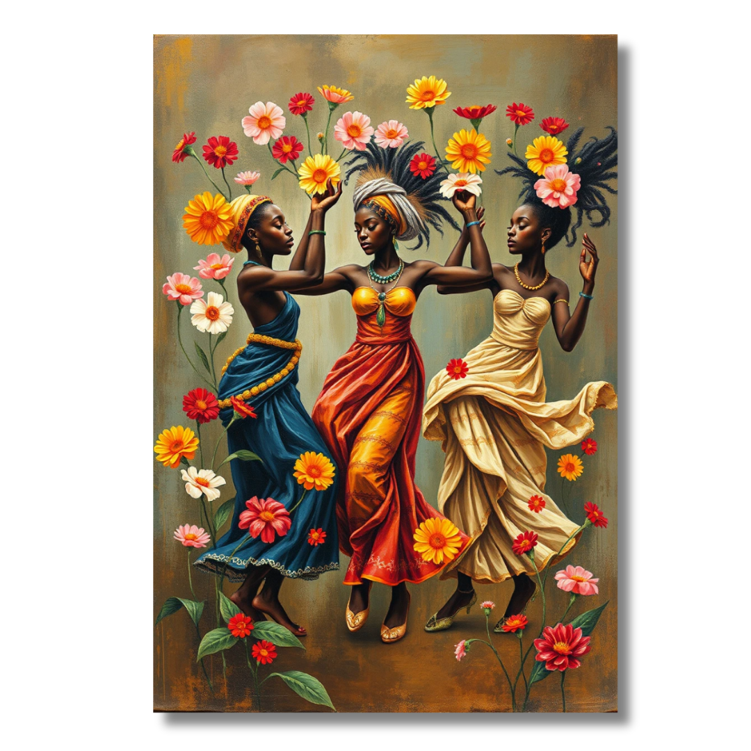Floral Rhythms: African Women Canvas Art