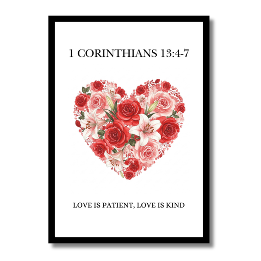 1 Corinthians 13:4–7 – Floral Heart Scripture Wall Art