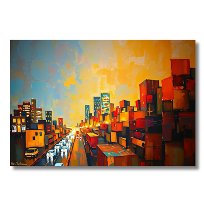 Urban Cargo: Abstract Cityscape Canvas Art - Rich Textures
