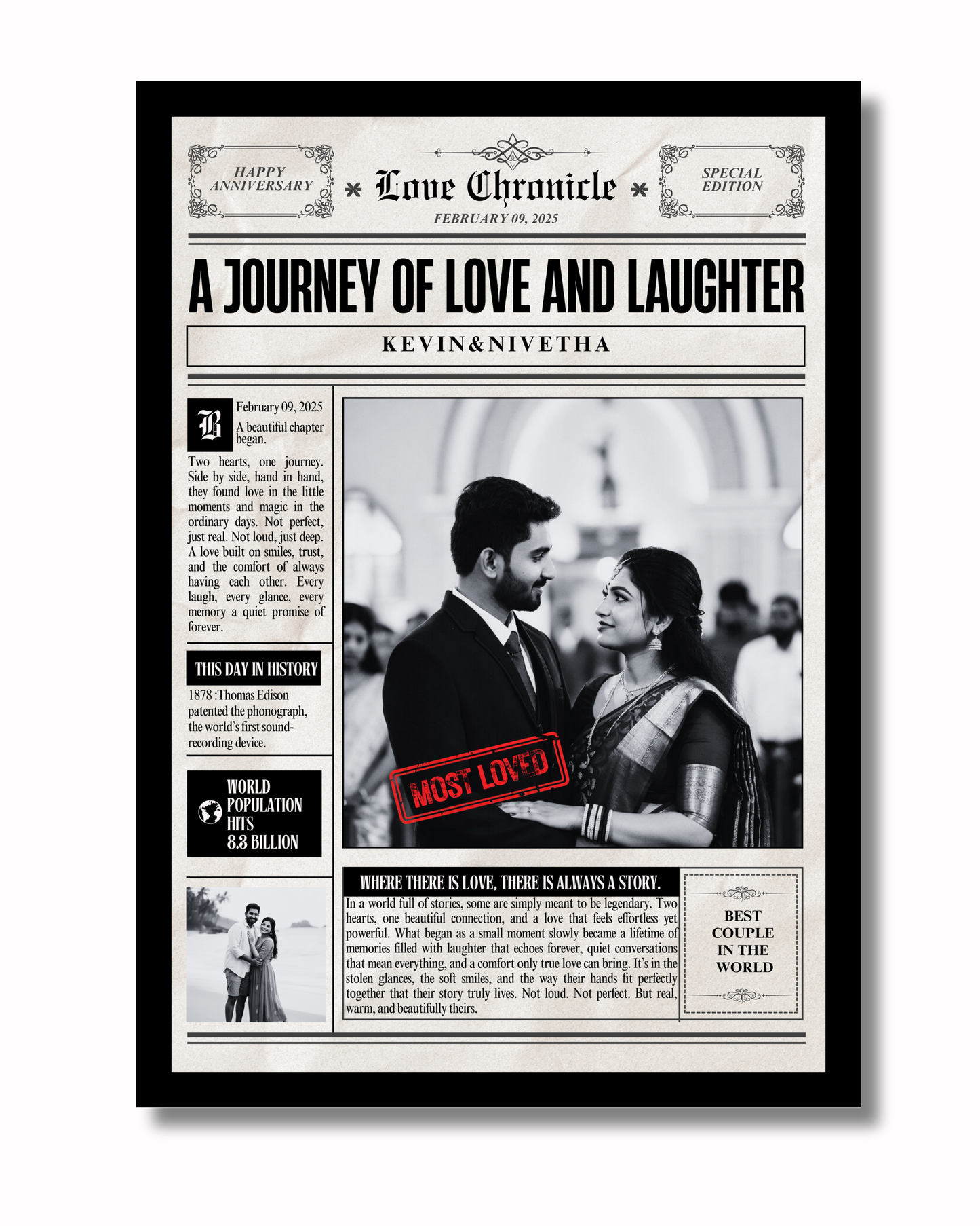 Personalized Retro Newspaper Couple Portrait