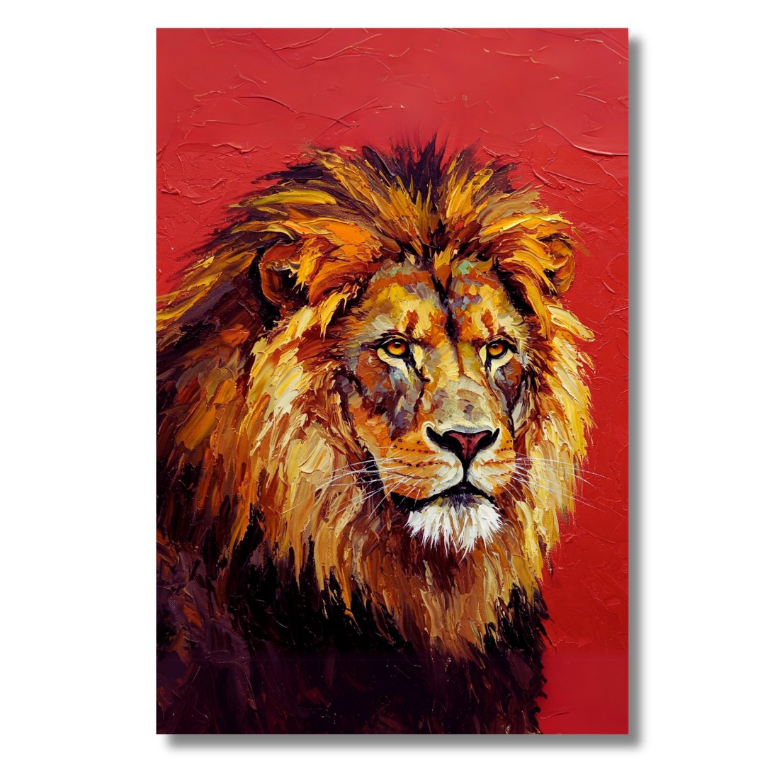 Crimson Majesty: Lion Portrait Canvas Art