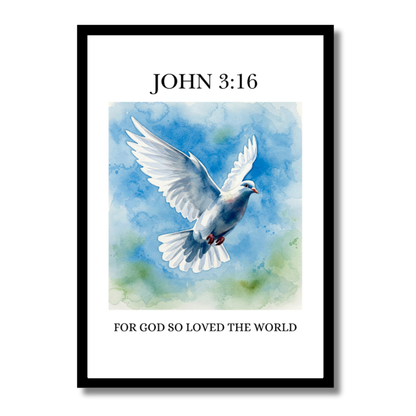 John 3:16 – For God So Loved the World | Christian Wall Art (Dove Watercolor)