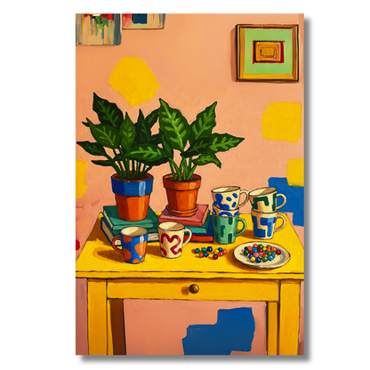 "Still Life with Mugs and Marbles" - Canvas Art