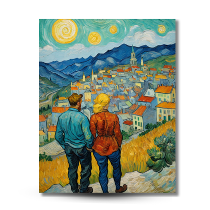 Dreamy Hillside Gaze – A Vibrant Townscape - Canvas Art
