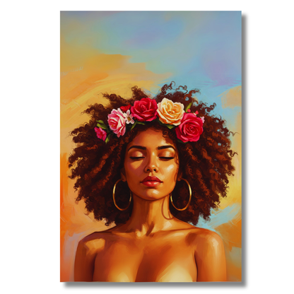 Floral Crown: Serene Portrait Canvas Art