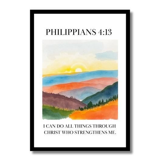 Philippians 4:13 – Sunrise Over Mountains Christian Wall Art