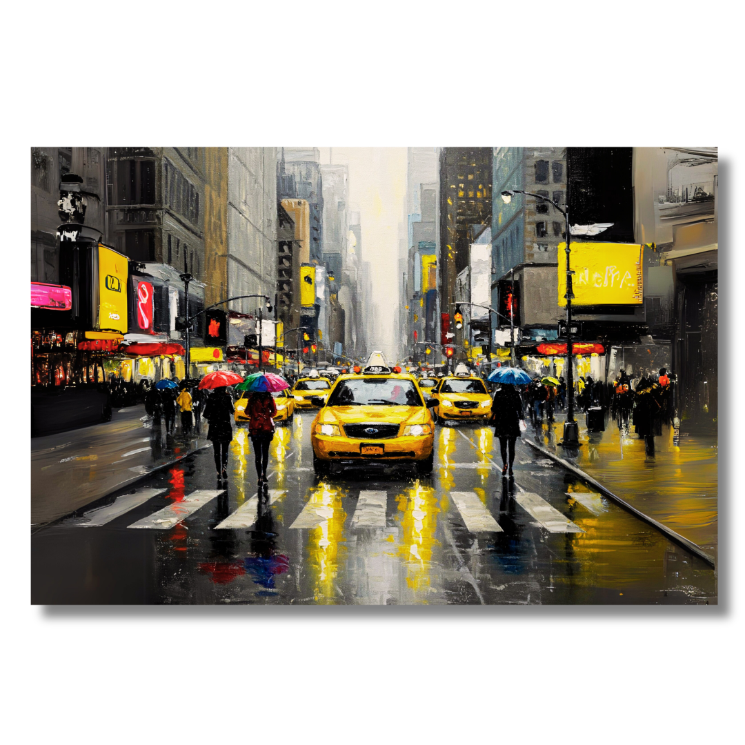 Urban Rain: NYC Street Scene Canvas Art