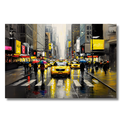 Urban Rain: NYC Street Scene Canvas Art