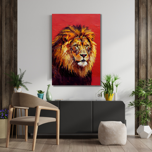 Crimson Majesty: Lion Portrait Canvas Art