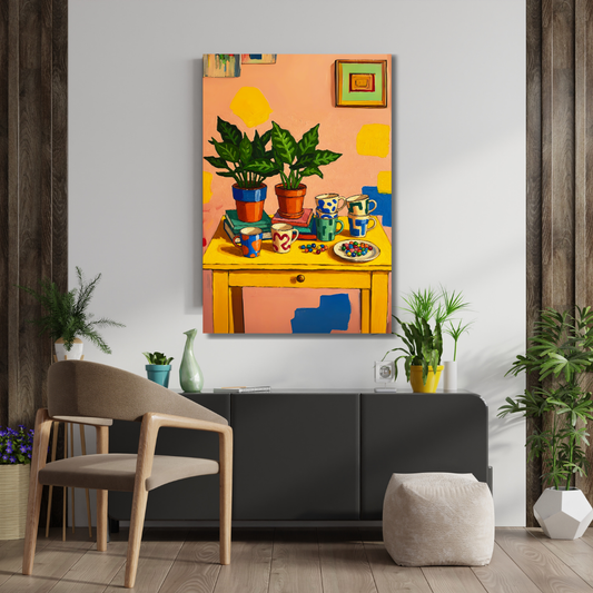 "Still Life with Mugs and Marbles" - Canvas Art