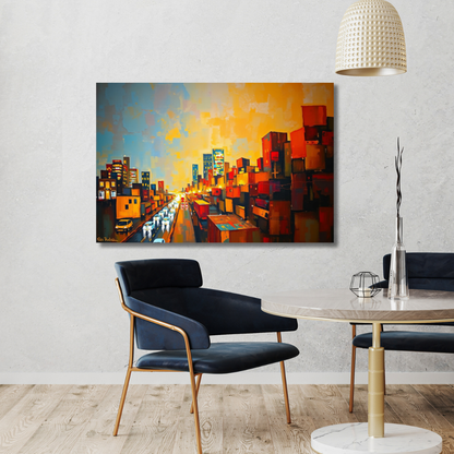 Urban Cargo: Abstract Cityscape Canvas Art - Rich Textures