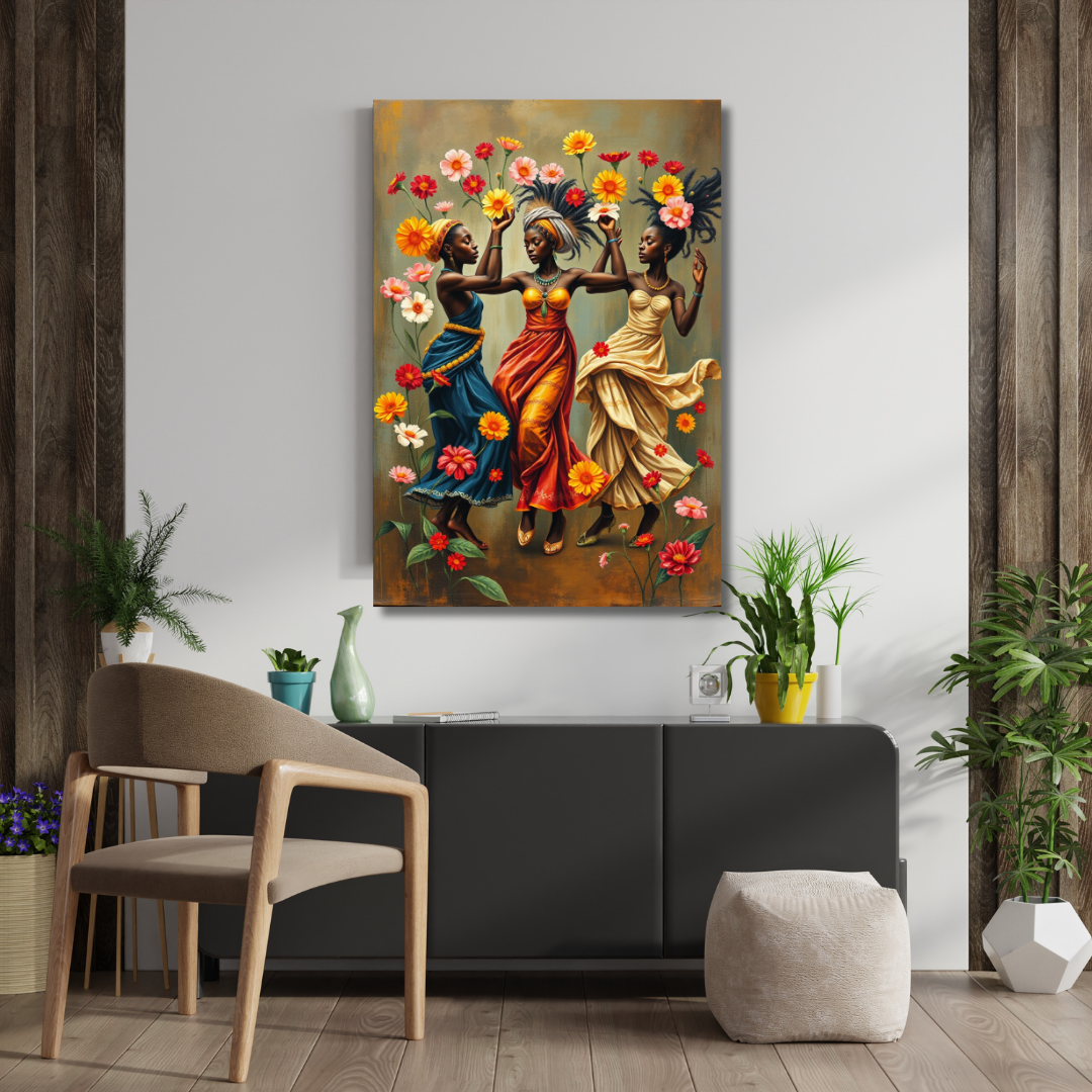 Floral Rhythms: African Women Canvas Art