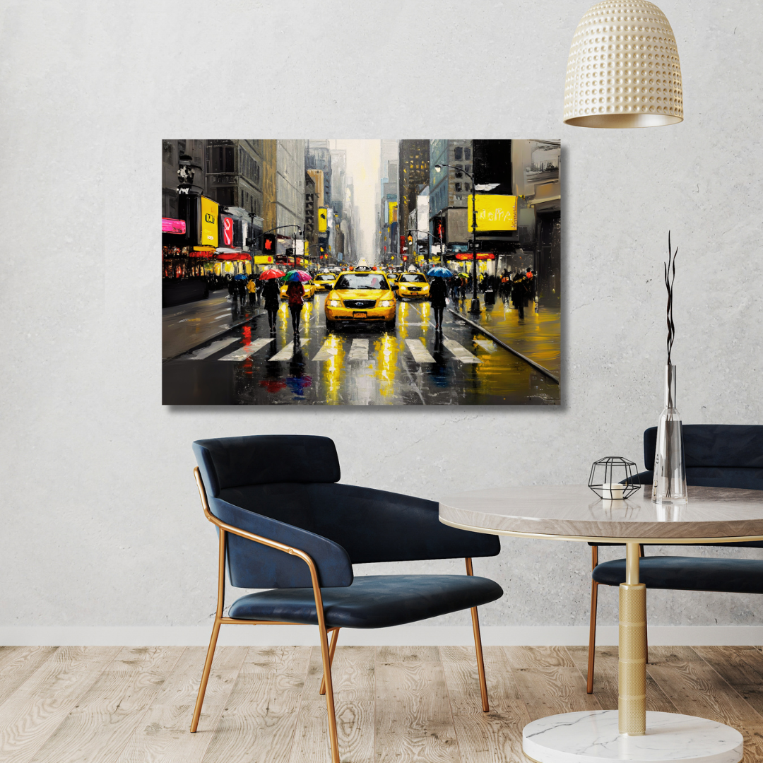 Urban Rain: NYC Street Scene Canvas Art