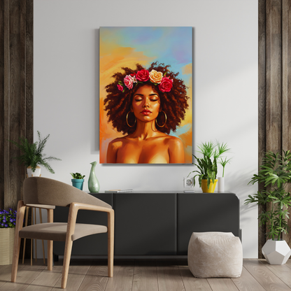 Floral Crown: Serene Portrait Canvas Art