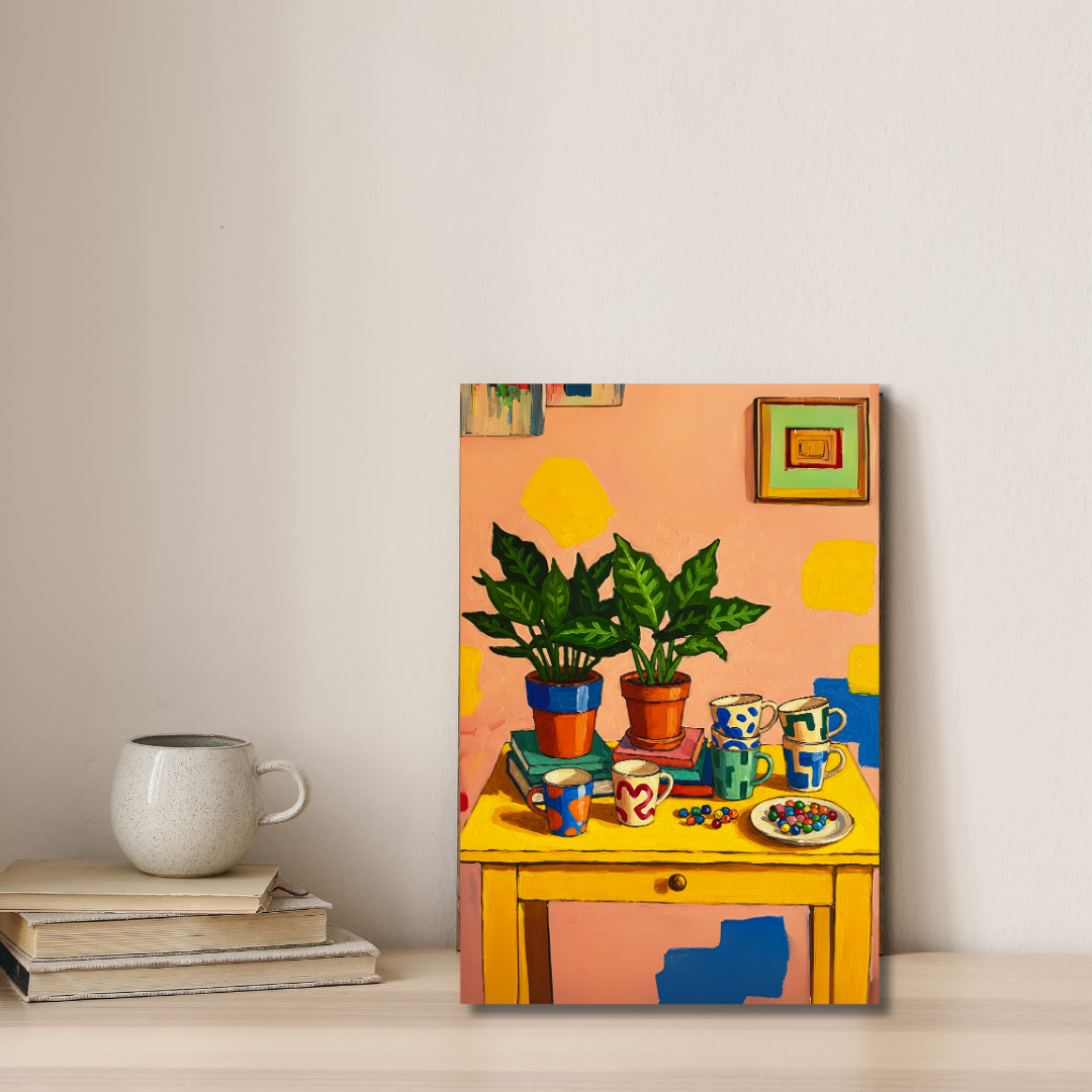 "Still Life with Mugs and Marbles" - Canvas Art