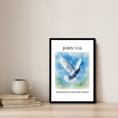 John 3:16 – For God So Loved the World | Christian Wall Art (Dove Watercolor)