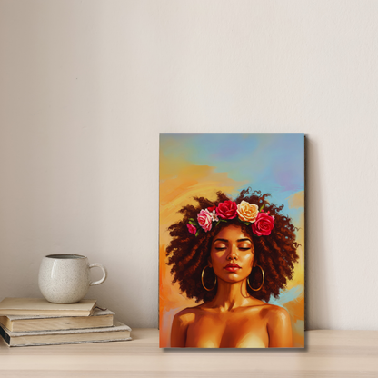 Floral Crown: Serene Portrait Canvas Art