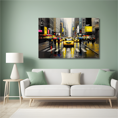 Urban Rain: NYC Street Scene Canvas Art