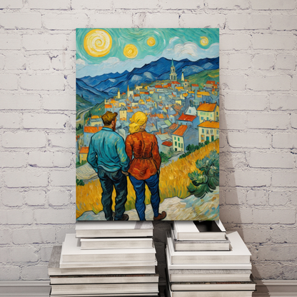 Dreamy Hillside Gaze – A Vibrant Townscape - Canvas Art