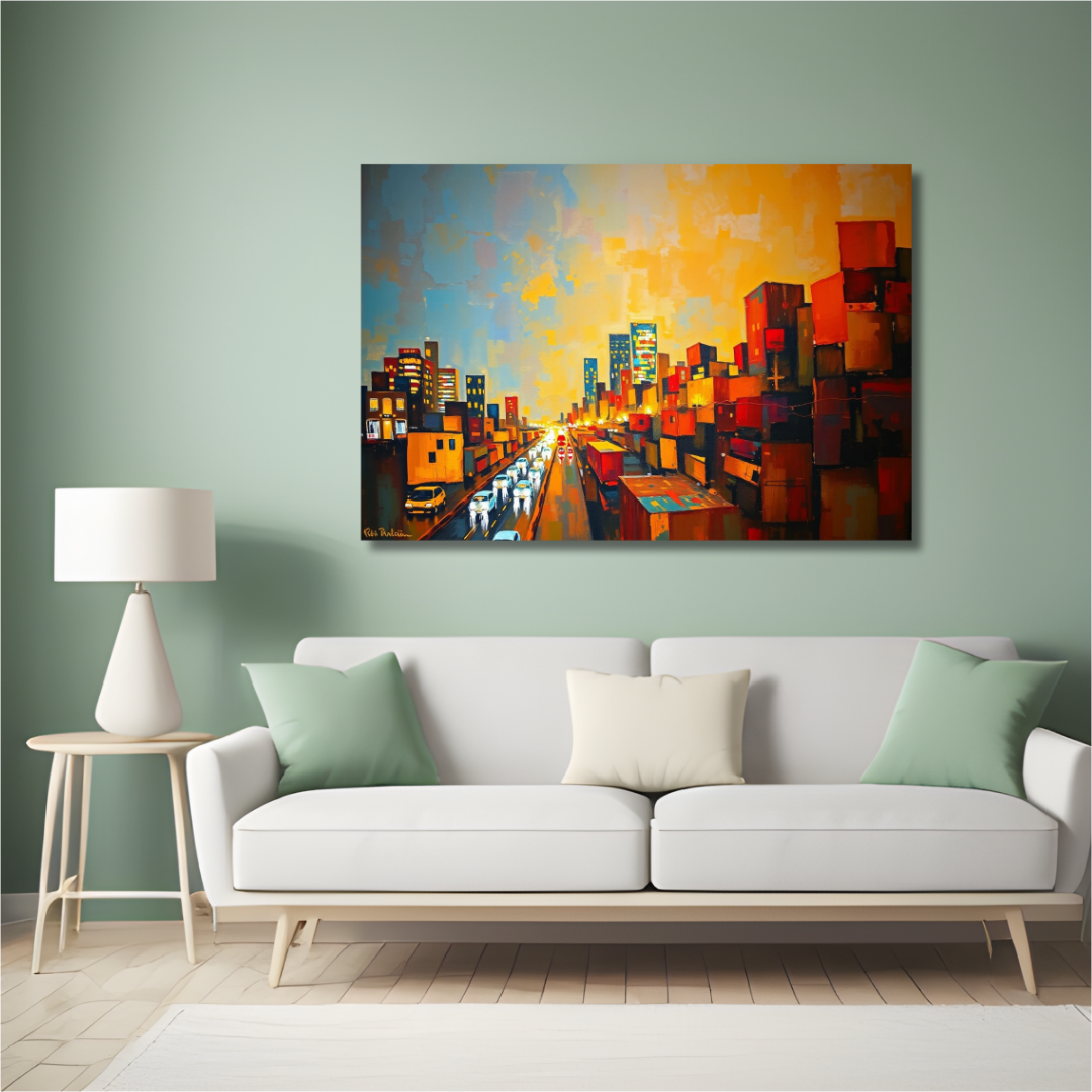 Urban Cargo: Abstract Cityscape Canvas Art - Rich Textures