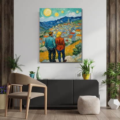 Dreamy Hillside Gaze – A Vibrant Townscape - Canvas Art