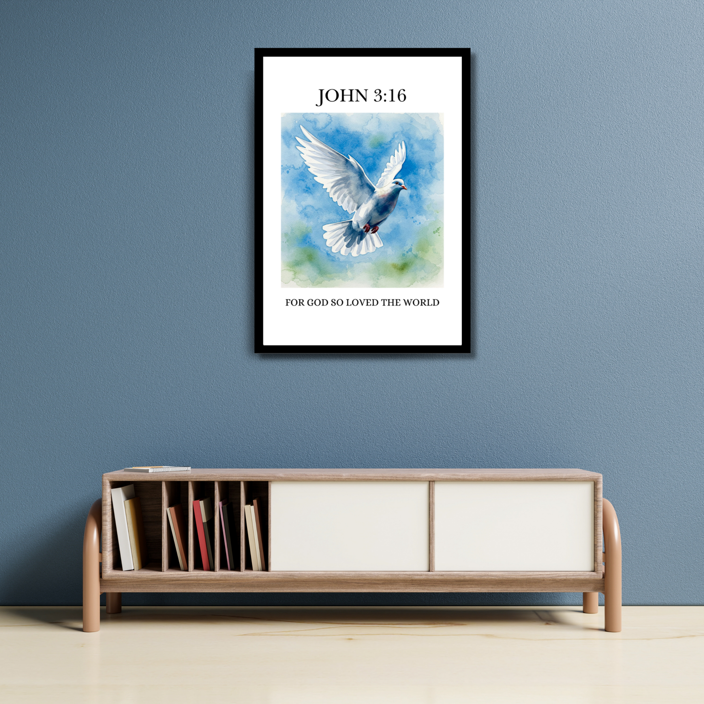 John 3:16 – For God So Loved the World | Christian Wall Art (Dove Watercolor)