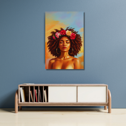 Floral Crown: Serene Portrait Canvas Art