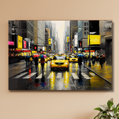 Urban Rain: NYC Street Scene Canvas Art