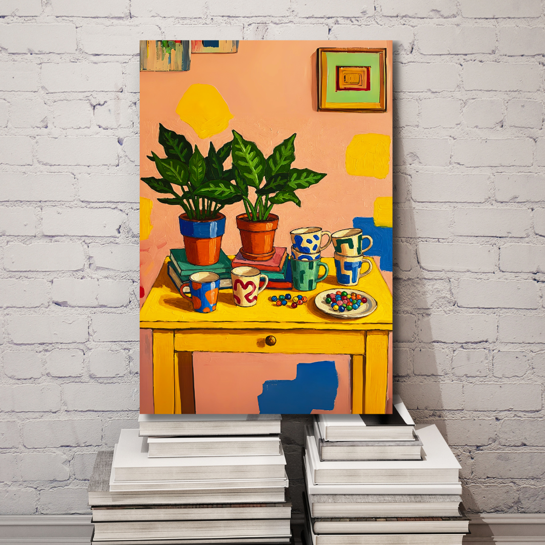 "Still Life with Mugs and Marbles" - Canvas Art