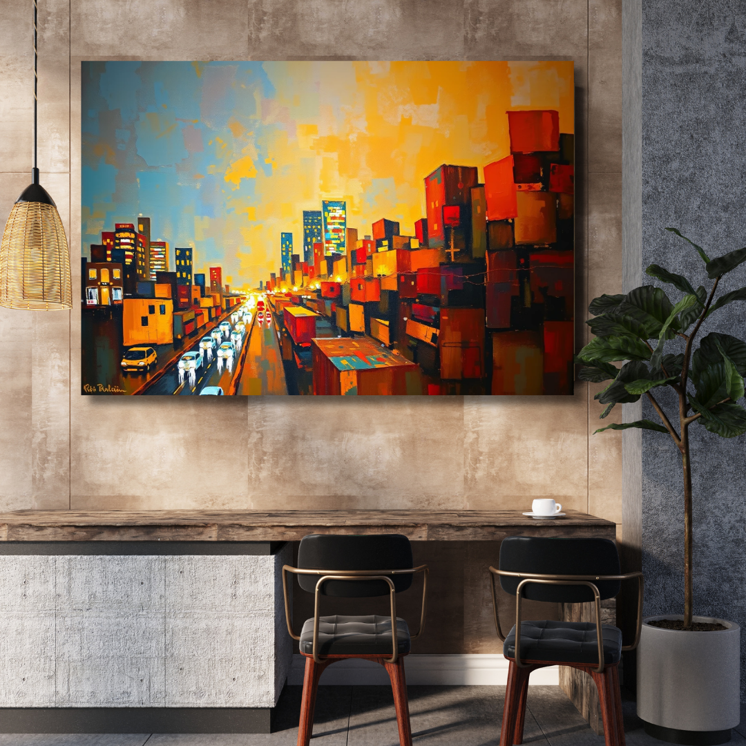 Urban Cargo: Abstract Cityscape Canvas Art - Rich Textures