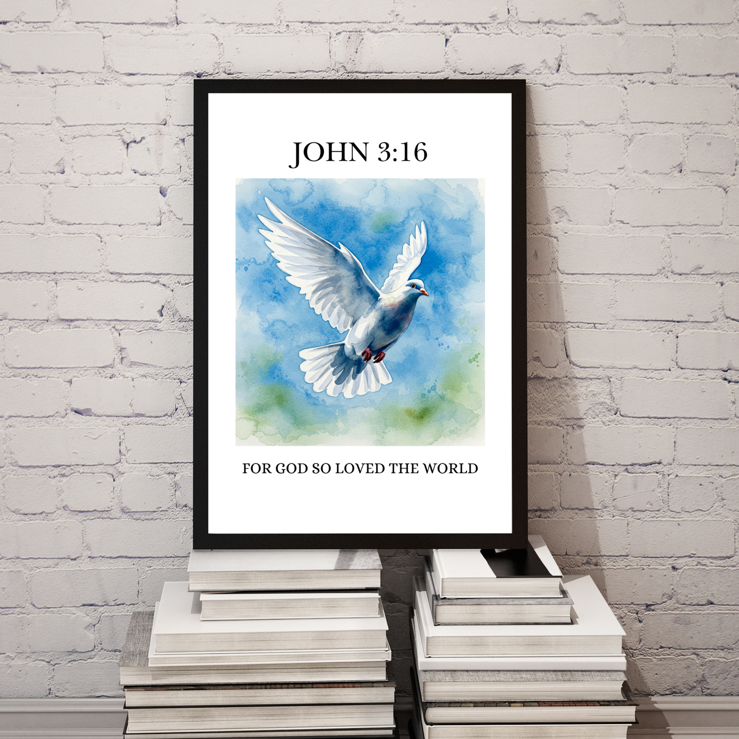John 3:16 – For God So Loved the World | Christian Wall Art (Dove Watercolor)
