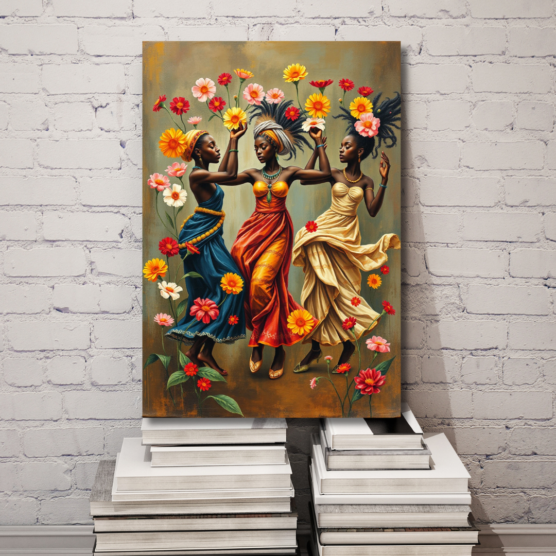 Floral Rhythms: African Women Canvas Art