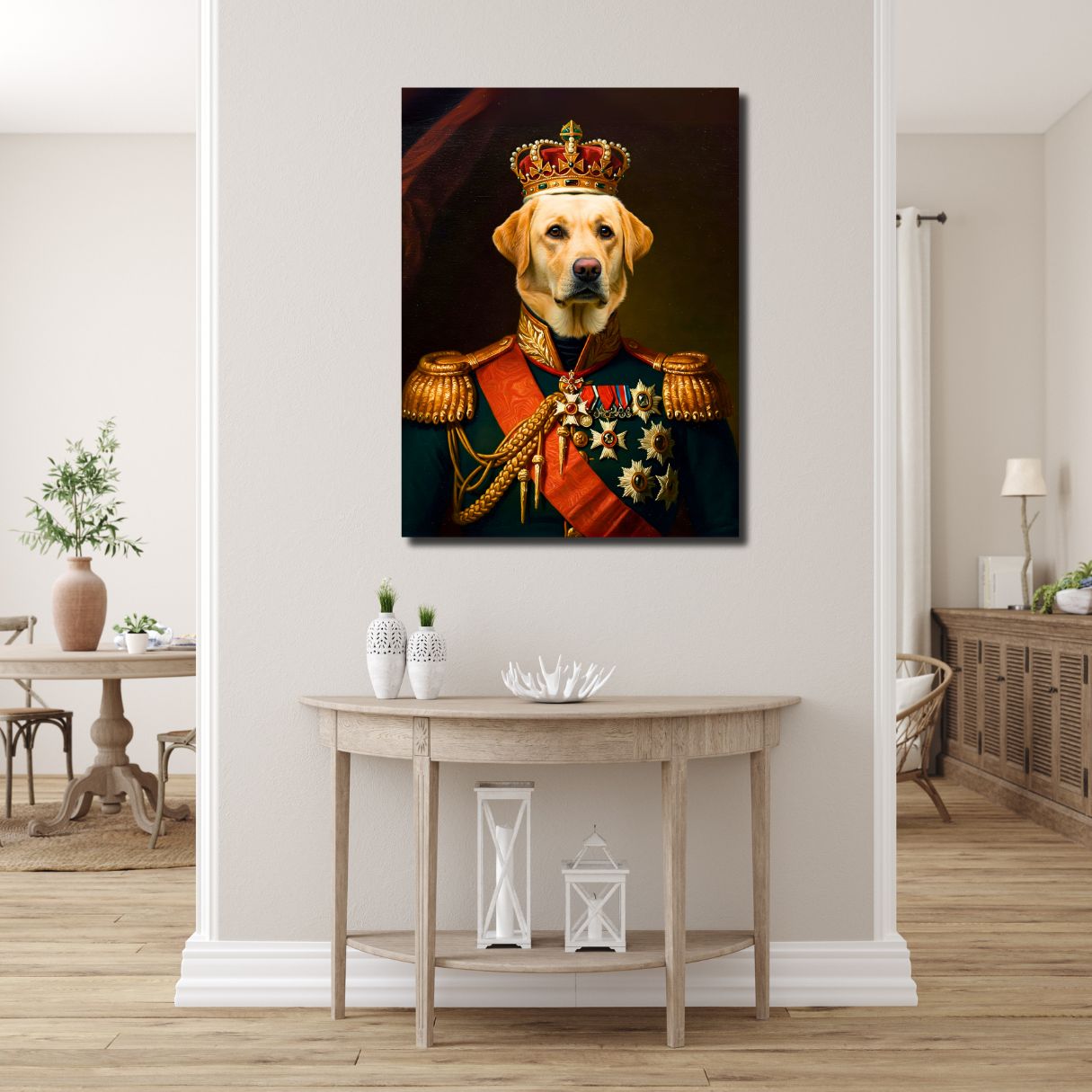 Custom Royal Dog Portrait – Personalized Oil Painting Style Canvas Print | Pet Dressed in Regal Uniform