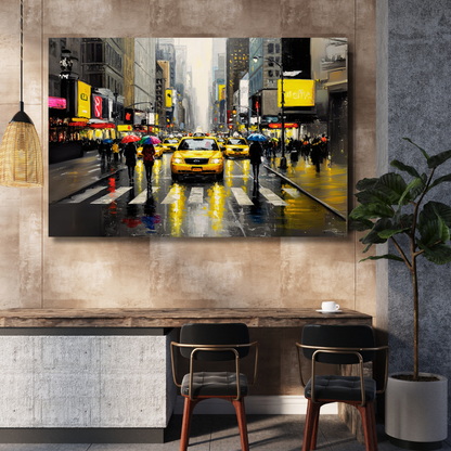 Urban Rain: NYC Street Scene Canvas Art