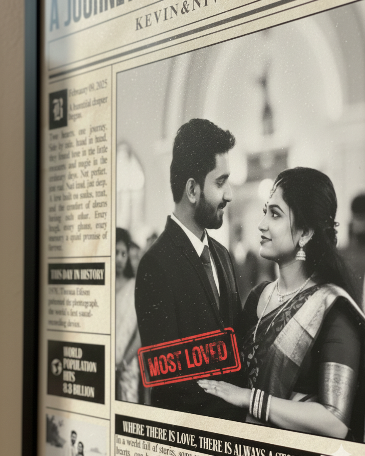 Personalized Retro Newspaper Couple Portrait