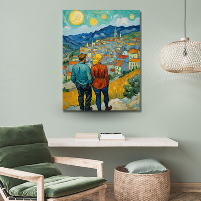 Dreamy Hillside Gaze – A Vibrant Townscape - Canvas Art