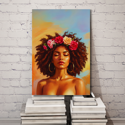 Floral Crown: Serene Portrait Canvas Art