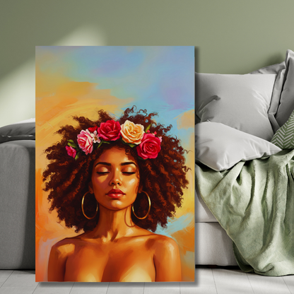 Floral Crown: Serene Portrait Canvas Art