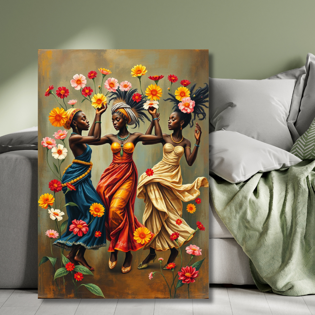 Floral Rhythms: African Women Canvas Art