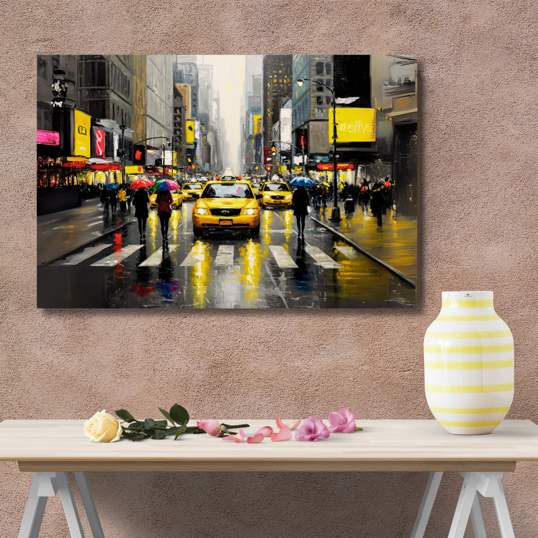 Urban Rain: NYC Street Scene Canvas Art