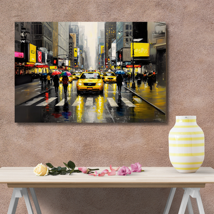 Urban Rain: NYC Street Scene Canvas Art