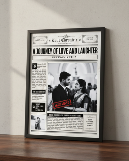Personalized Retro Newspaper Couple Portrait