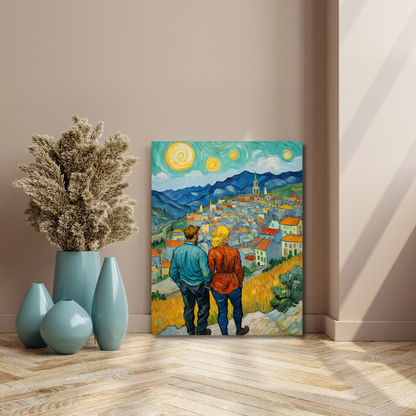 Dreamy Hillside Gaze – A Vibrant Townscape - Canvas Art